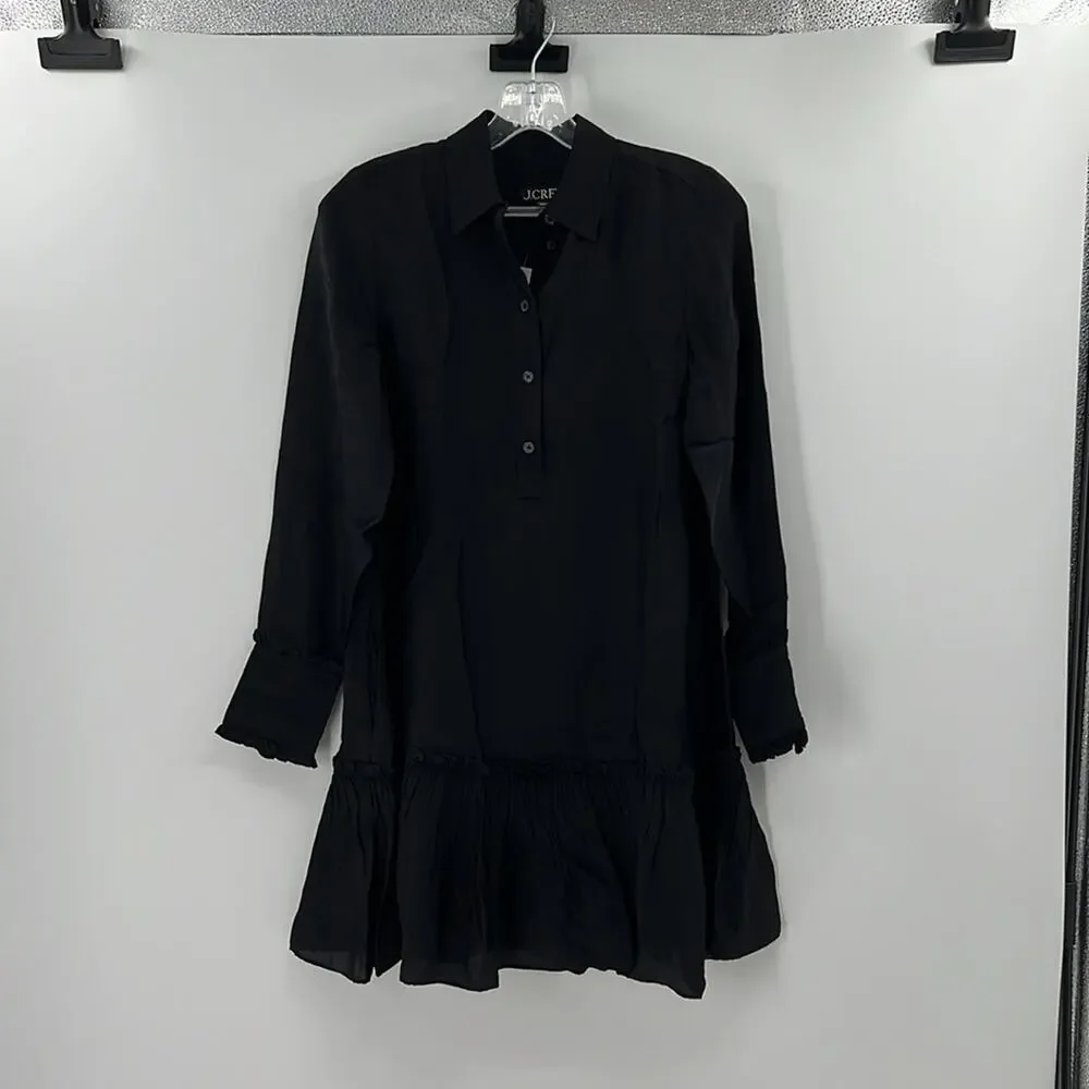 J. Crew Women's Amelia popover shirtdress in drapey viscose twill - Black - XXS